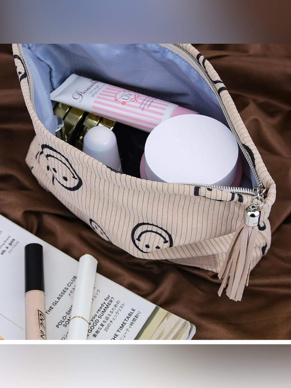 BOYATU Smiley Face Ribbed Corduroy Travel Makeup Bag: Machine Washable NIP - Picture 10 of 10